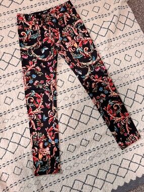 Just Cavalli Black Floral Print Pants with Pink and Gold Accents